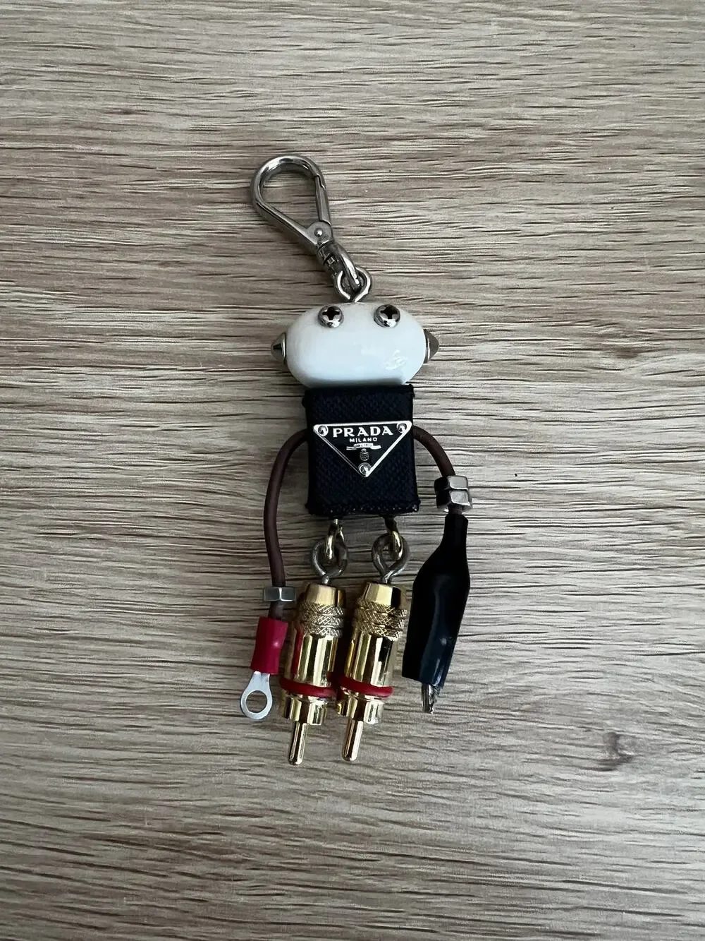Prada Edward Robot Bag Charm Keychain Black Saffiano 1AR497